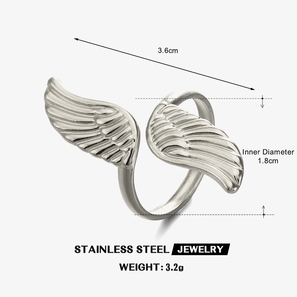 Angel Wing Guardian Rings Stainless Steel Minimalist Jewelry Adjustable Open Symbolic Wing Feather Ring Factory Direct