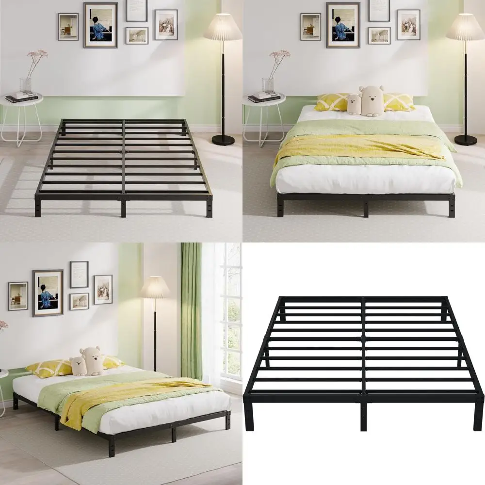 10 Inch Heavy Duty Metal Platform Bed with Steel Slats, No Box Spring Needed, Noise-Free, Easy Assembly, Black