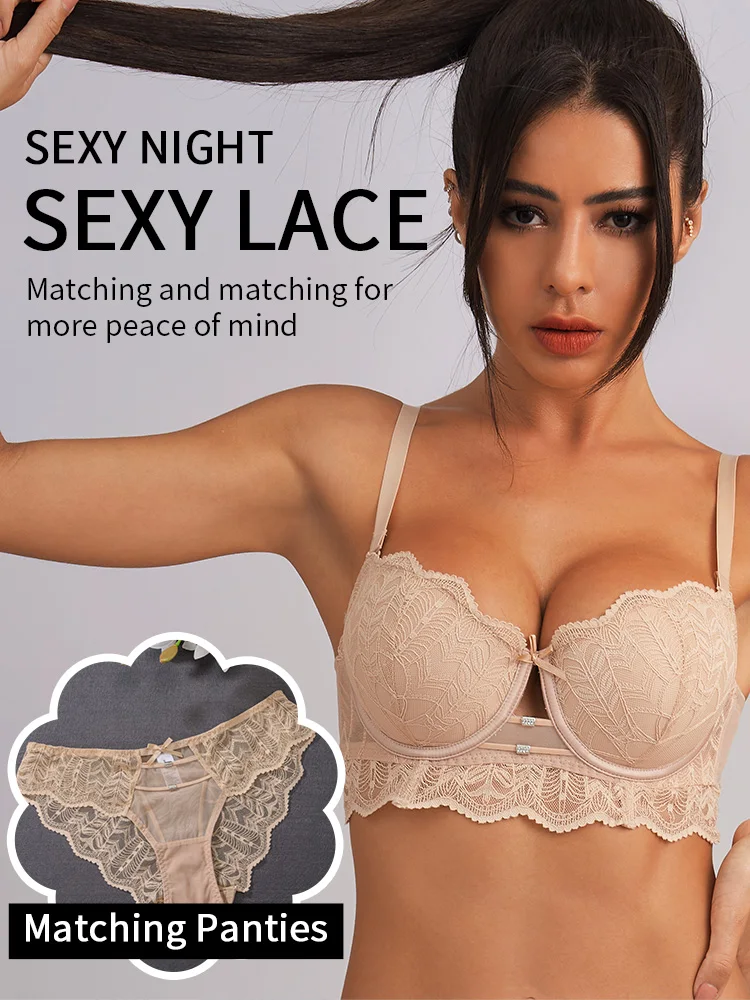 

Low-cut sexy lace bra set women's soft underwear comfortable bra push-up bra perspective lace sexy bra 2-pack