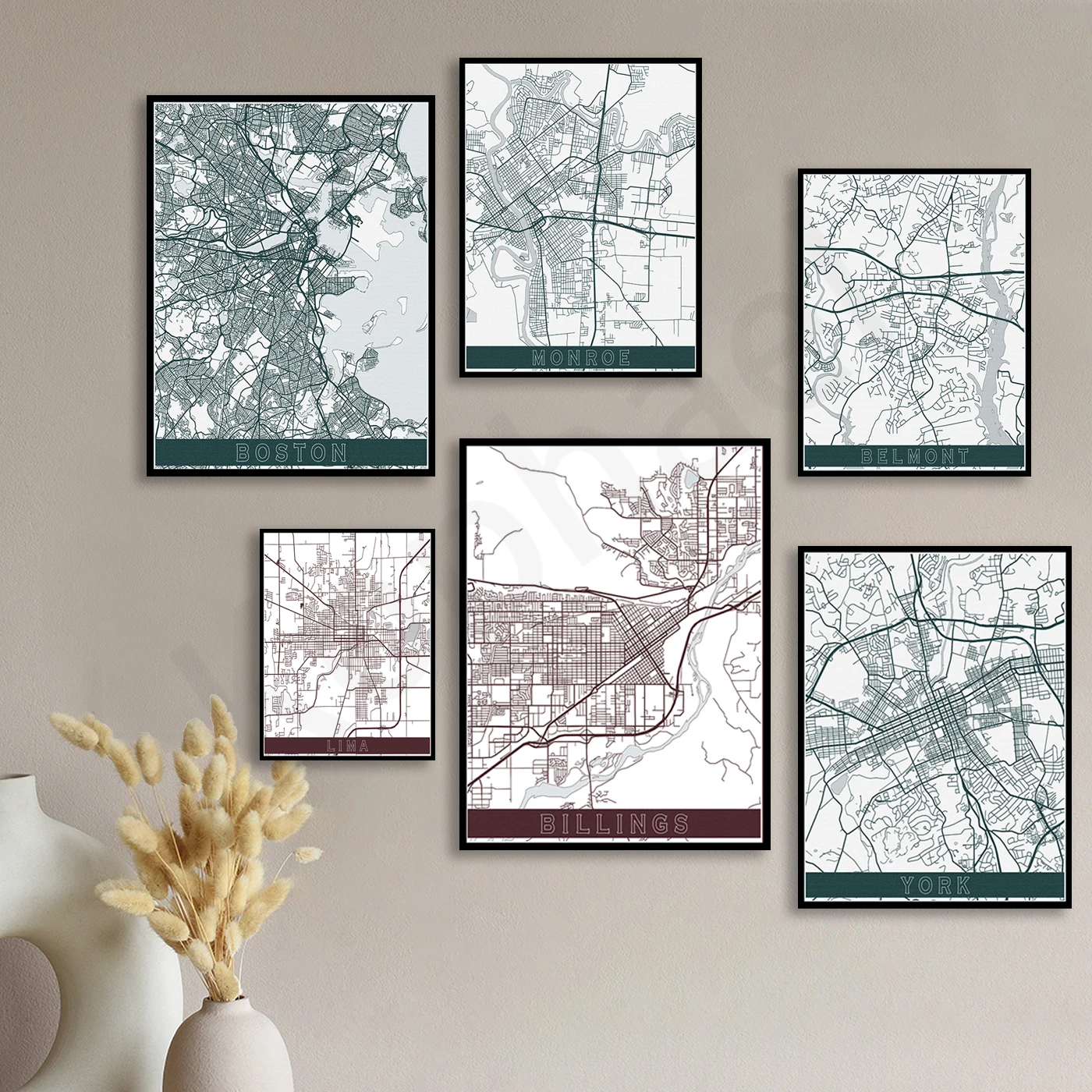 Billings Amarillo Shreveport Philadelphia Lima York Crossville Belmont Monroe Boston Louisville . City Travel Map Poster