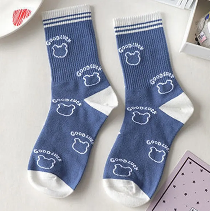 5 Pairs Women Socks Fashion Cute Cotton Breathable Socks Japanese Style Cute Rabbit Embroidery Casual Girls Sweet