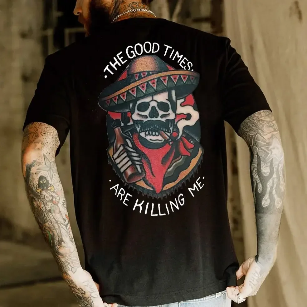Men's Summer Funny Graphic Print Short-sleeved T-shirt Fashion Trendy Element Comfort Casual Streetwear Softy Cotton Tees Tops