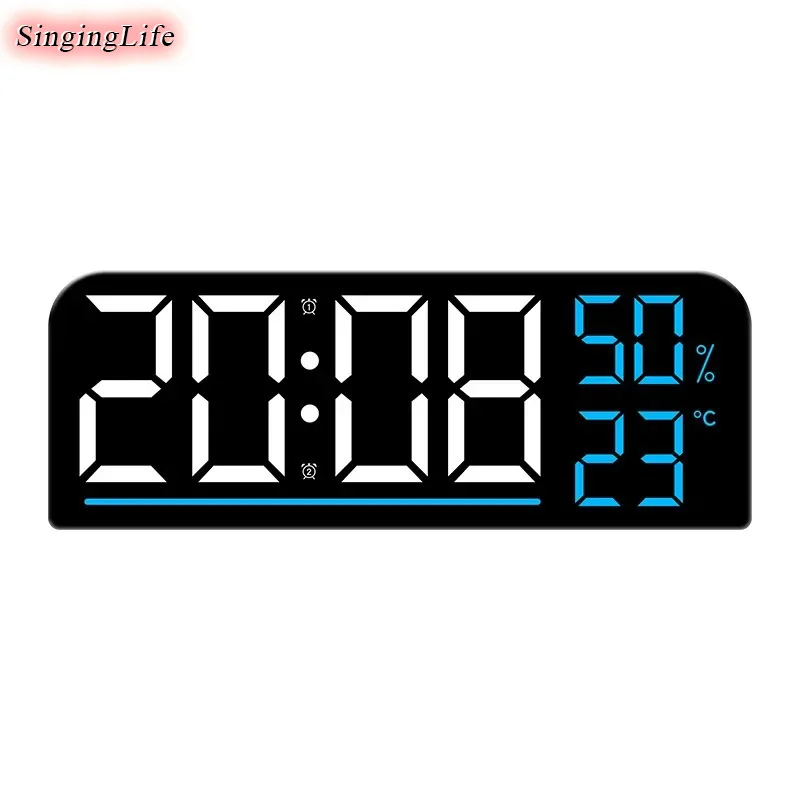 Large Digital Wall Clock Temperature Humidity Time Display Brightness Adjustment Multifunctional Electronic LED Alarm Clock