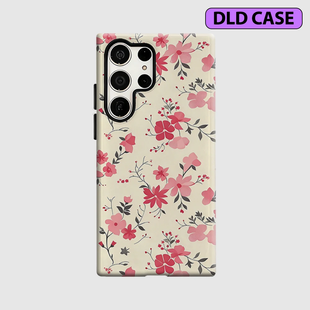 Red Floral Vine Phone Case for Samsung Galaxy S26 S25 Ultra S24 S23 Ultra Plus Shockproof Double Layer Tough Back Cover