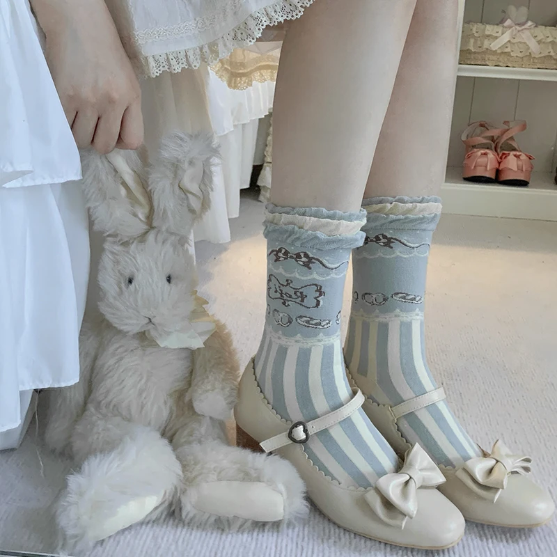 Japanese Retro Sweet Lolita Socks Women's Autumn Warm Pure Cotton Jk Uniform Pile Skinny Leg Socks Soft Cute Girl Tube Sock