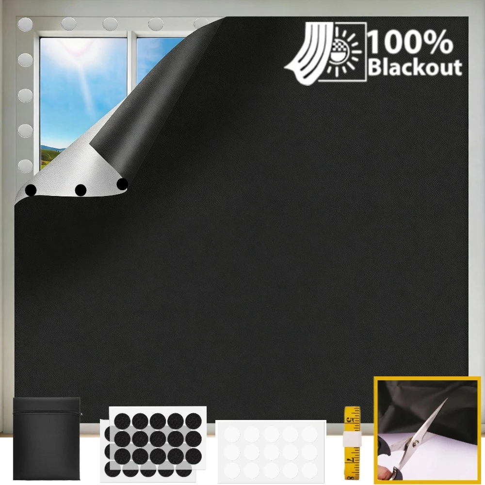 100% Blackout Blind 1.5/2/3/4M Stick on Blackout Blinds for Window No Drill Portable Temporary Blackout Blind for Bedroom Travel