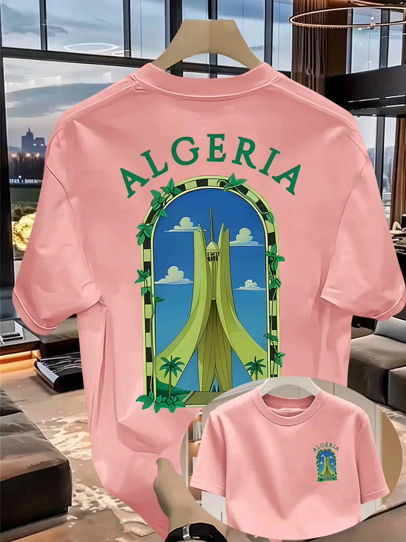 Unisex 100% Cotton Algerian Commemorative T-shirt Vintage Martyrs' Monument North Africa Travel Pattern Summer Vacation Top