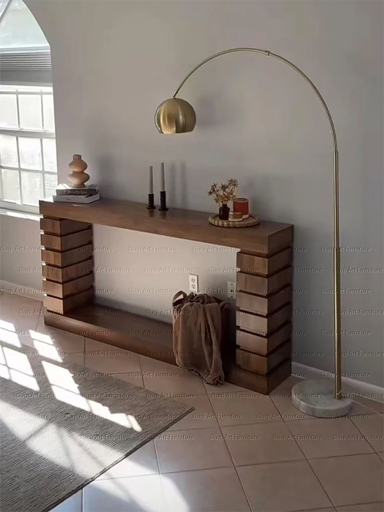 

Medieval solid wood entrance table Household wall entrance cabinet Designer retro entrance table