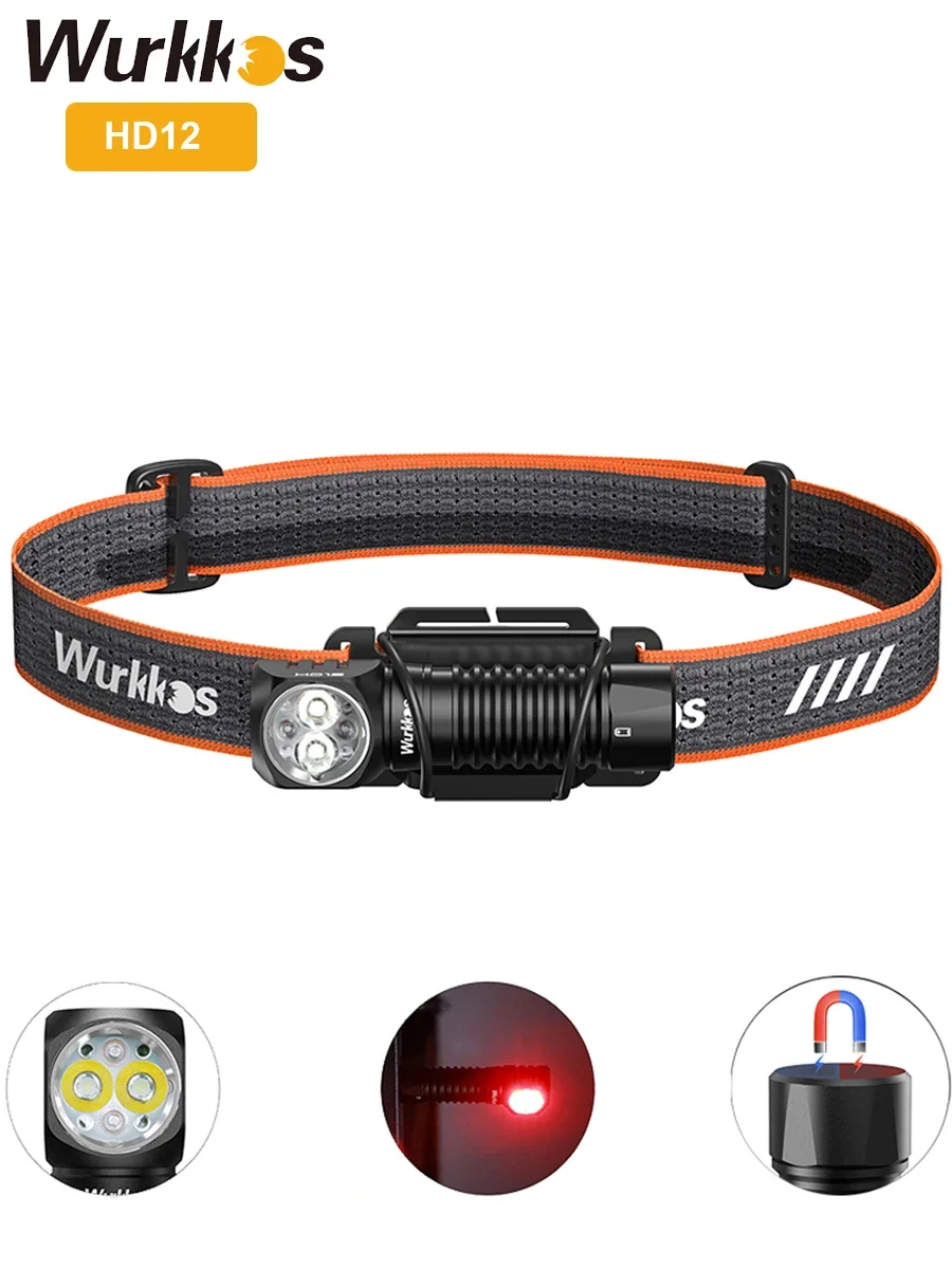 Wurkkos HD12 850 Lumen wiederaufladbare 14500/AA-Stirnlampe mit rotem Licht, Taschenlampe mit Magnetschwanz für Camping, Wandern, Angeln