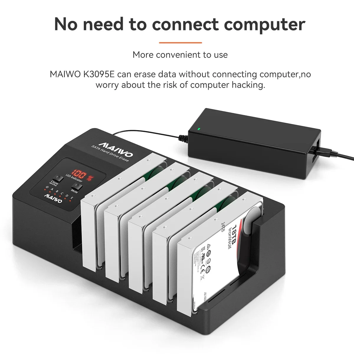 MAIWO SATA HDD SSD 외장 케이스, HDD 도킹 스테이션, USB 3.0 하드 드라이브 인클로저, 디지털 디스플레이, 데이터 스토리지, 5Bay 2.5, 3.5 인치