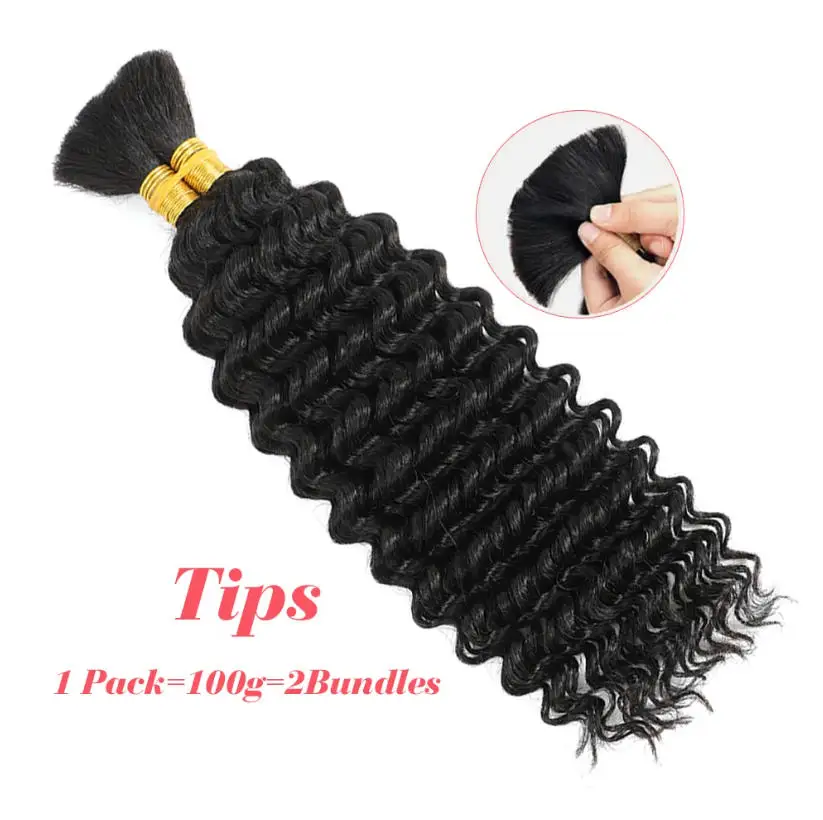 Deep Curly Human Braiding Bulk Hair No Weft Design 110g 1 Bulk Full Thick Soft Curly Human Hair Extensions For Bohemian Braids