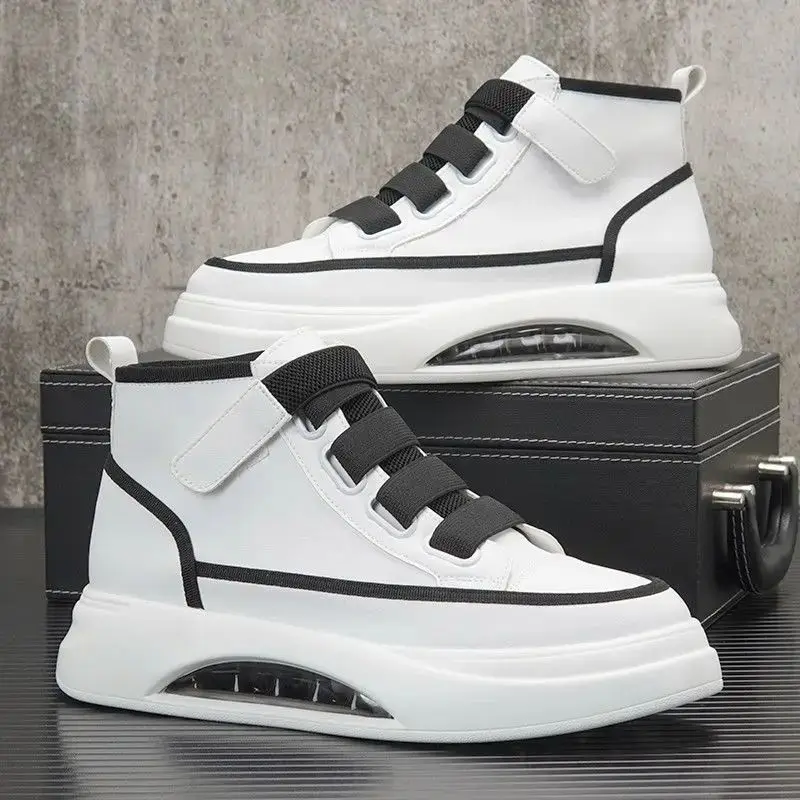

New 2023 High Top Men's oes Spring Thi Soled Small White Casual Faionable round Toe Lined Fabric Upper Linen Material