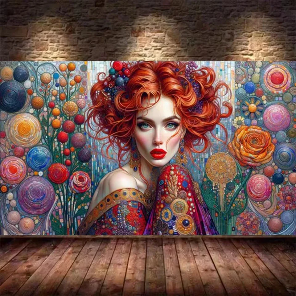 Large 5D DIY Mythical Female Figure Diamond Painting Colored Flowers Woman Full Square Round Diamond Embroidery Home Decoration