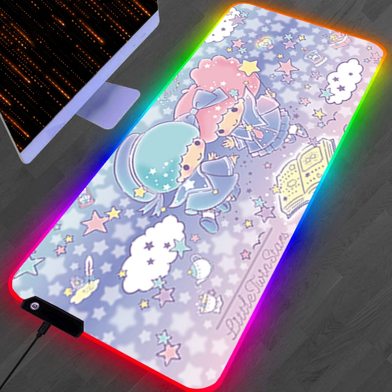 Podkładka pod mysz RGB LED Gamingowa Mata Akcesoria PC HD Podkładka na Biurko Antypoślizgowa Powiększona Podkładka Gumowa L-little T-twin Star Podkładka pod Klawiaturę