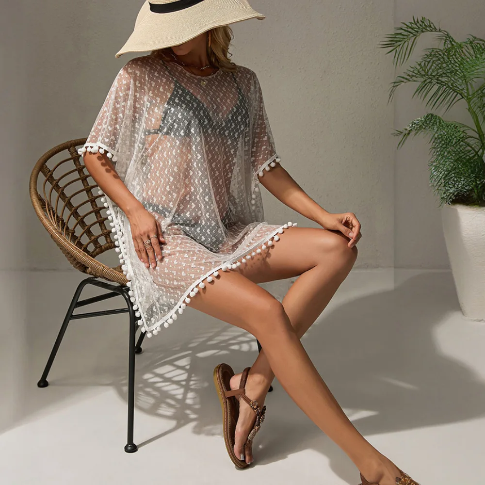 European and American Summer New Arrivals: Sexy Lace Sheer Casual Resort Loose-Fit Bikini Swimwear Beach Cover-Up for Women