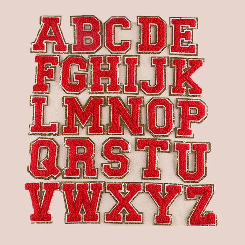 Parche de letras de fieltro para planchar en la ropa, parches de chenilla, letras bordadas para coser, 1 piezas, 5,5 CM, MC004