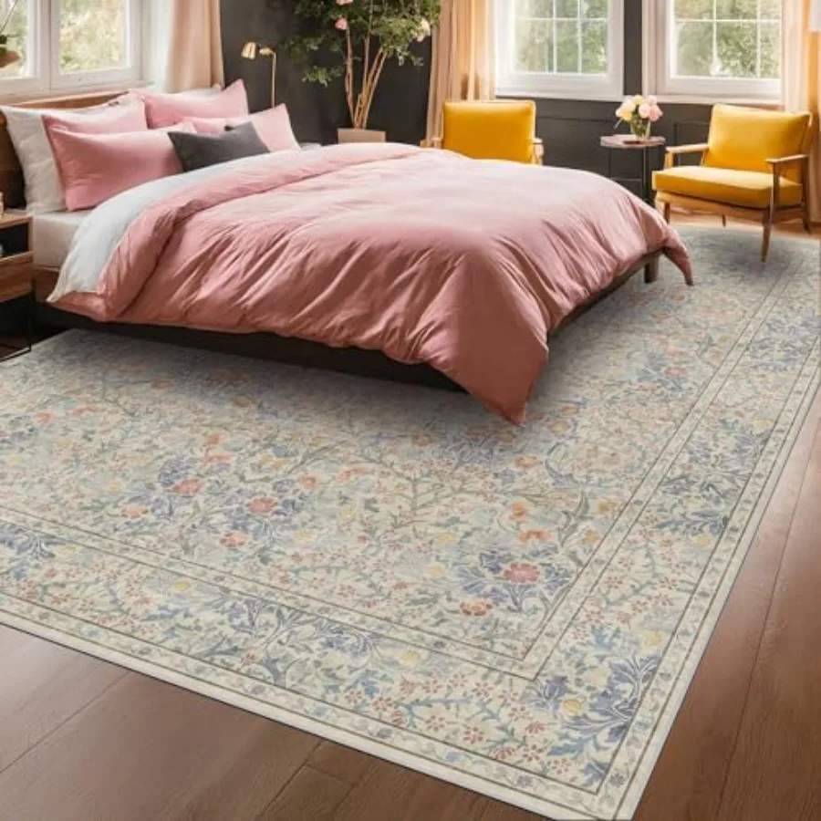 

Washable Light Blue Bedroom Rug 9x12 Area Rug for Living Room Large Dining Room Rugs for Under Table Soft Low Pile NonSlip Stai