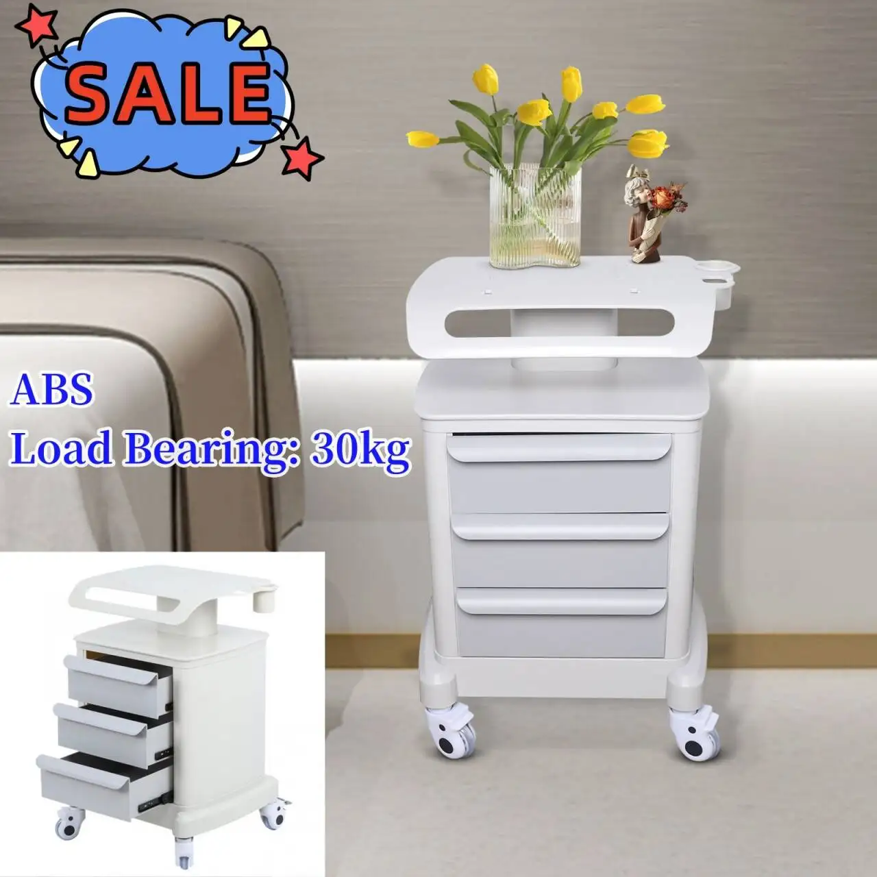 3 Layers Beauty Trolley Cart Salon SPA Machine Rolling Trolley Barber Shop Storage Shelf Mobile Tool Cart