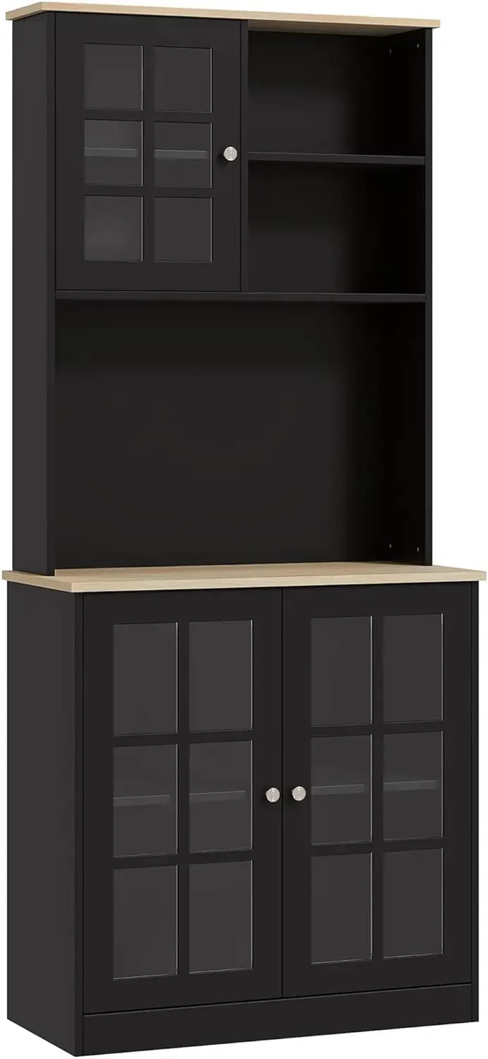 MCOM-Garde-manger de cuisine réglable, armoire de rangement autoportante de 72 pouces avec clapier, grand dessus en seau, portes en verre