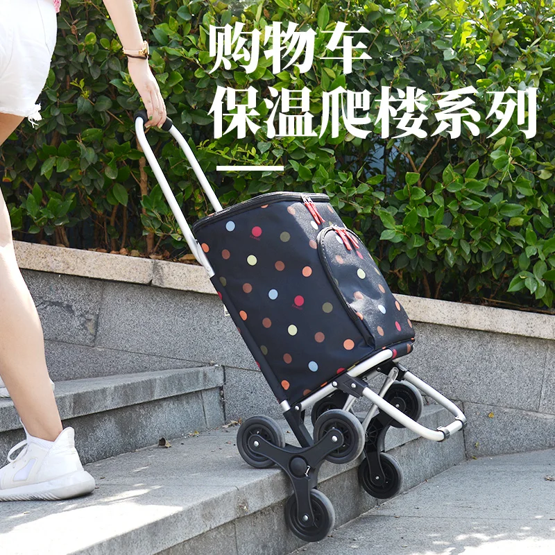 Six wheeled climbing shopping cart, portable, insulated, and fresh-keeping handcart, foldable, , shopping cart, lightweight