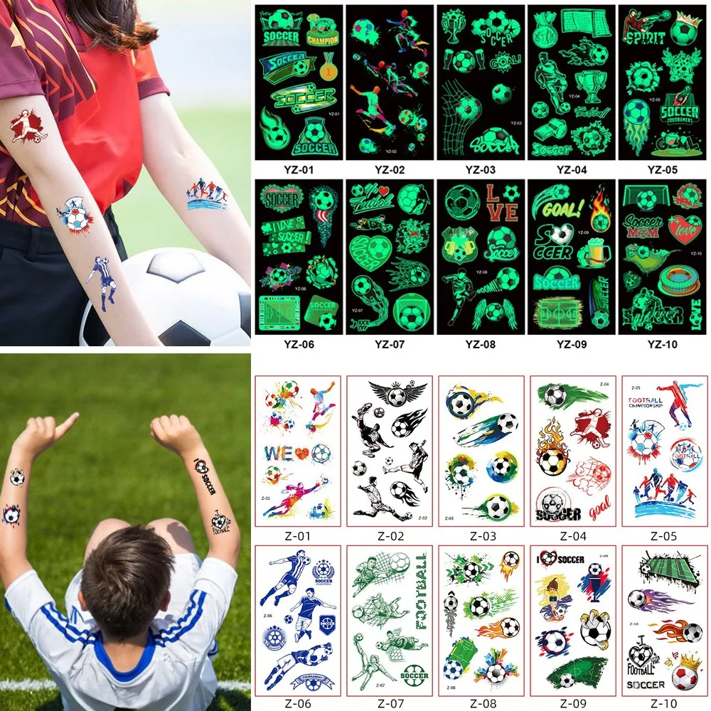 2024 New Luminous Tattoos Football Soccer Fan Fake Tattoo Sticker Tatoo Waterproof Tatto Hand Arm Foot For Child Boy