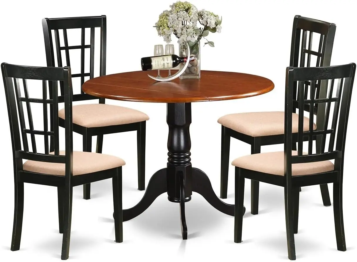 DLNI5-  C 5 Piece Dining Room Table Set Includes a Round Dining Table with  and 4 Linen Fabric Uph