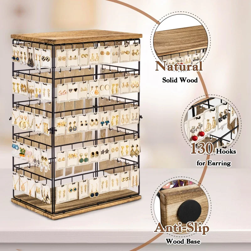 맞춤형 선반 랙 나무 금속 보석 페그보드 디스플레이 랙 나무 디스플레이 타워 매장 디스플레이 시계 보석 랙