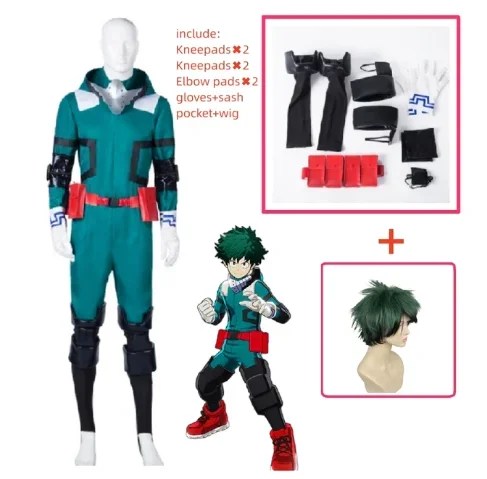 

Adult Kids Anime My Hero Academia Cosplay Midoriya Izuku Deku Battle Cosplay Costume Unisex Set Halloween Clothes Wig Men Boys