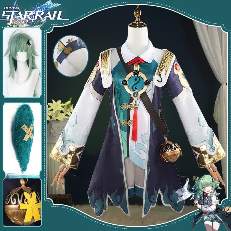 

Honkai: Star Rail Huohuo Cosplay Costume Wig Game Dress Uniform Hairpin Tail Foxian Ten-Lords Commission Halloween Party Women