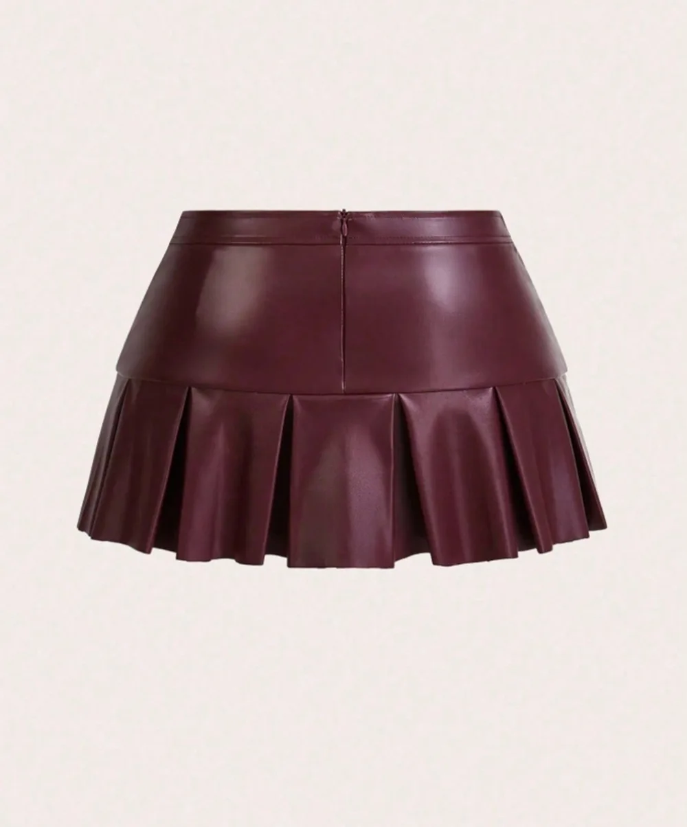 Nuova gonna invernale a pieghe Spice Girl Minigonna in pelle PU con cintura da discoteca