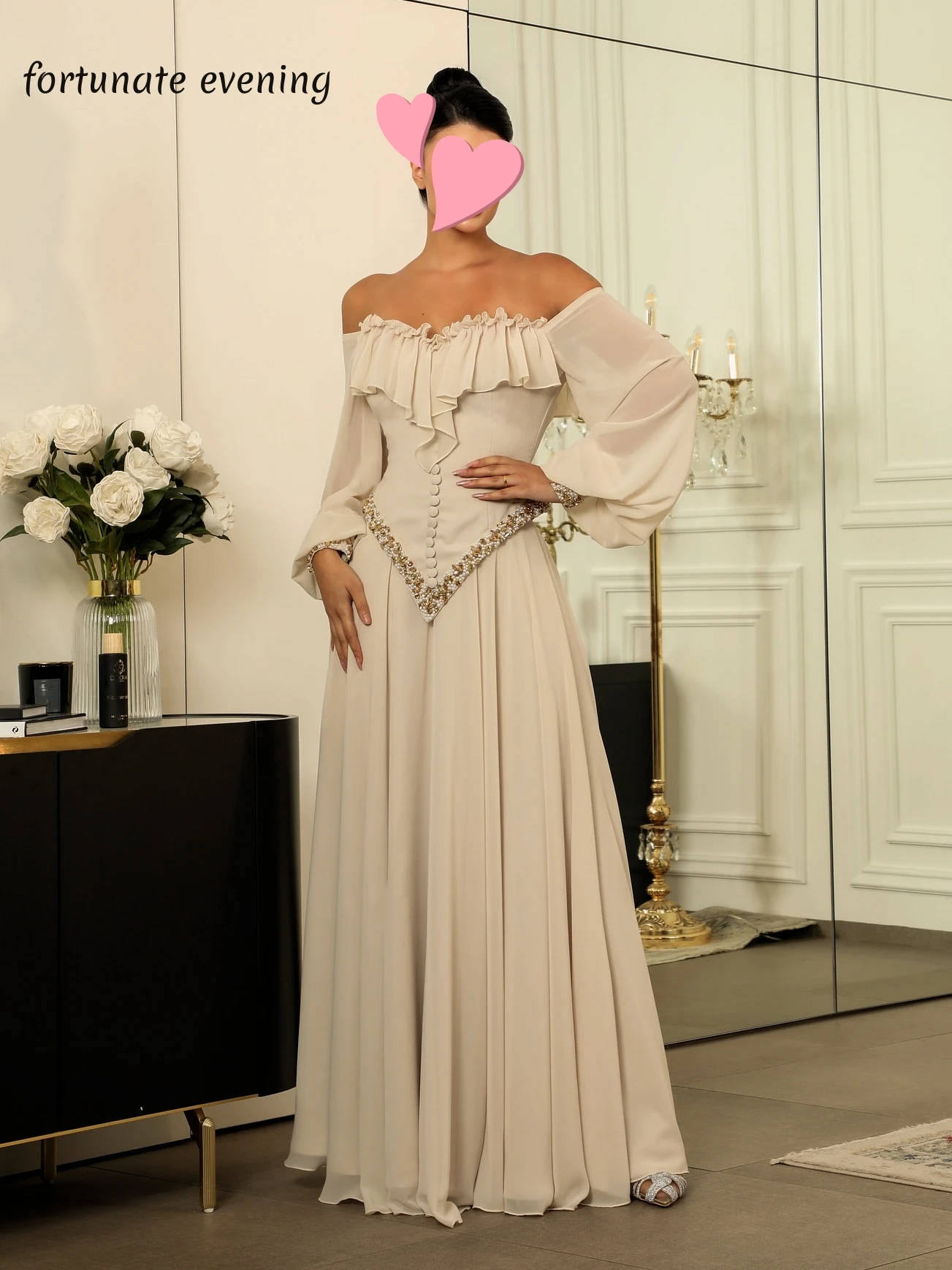 

Fortunate Evening Elegant Vintage Sweet Khaki Crystal Chiffon A-Line Customized Formal Occasion Prom Dress Evening Party Gowns