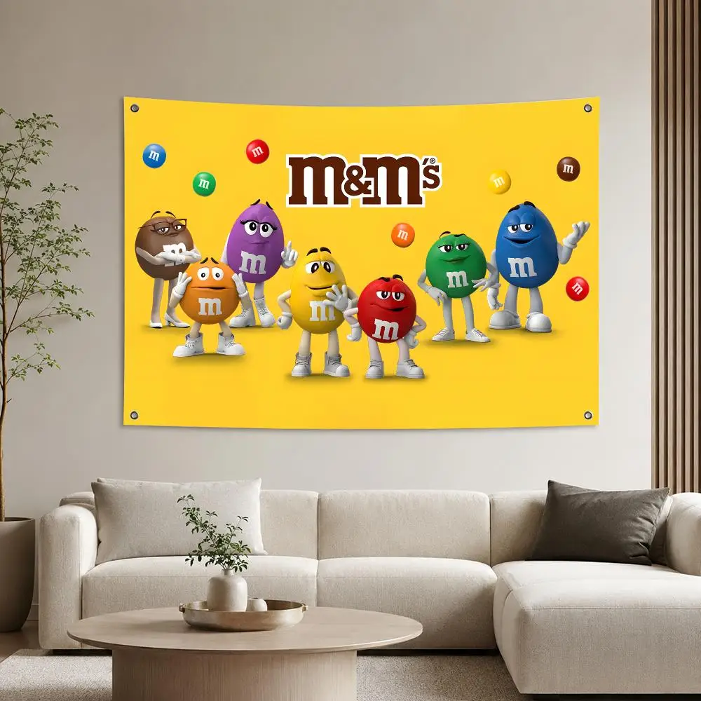 Snack-Klassiker M-M&M's Flaggen Ästhetischer Wandteppich Bedruckter Wandbehang Wohnzimmer Party Outdoor-Dekoration – Detail 2
