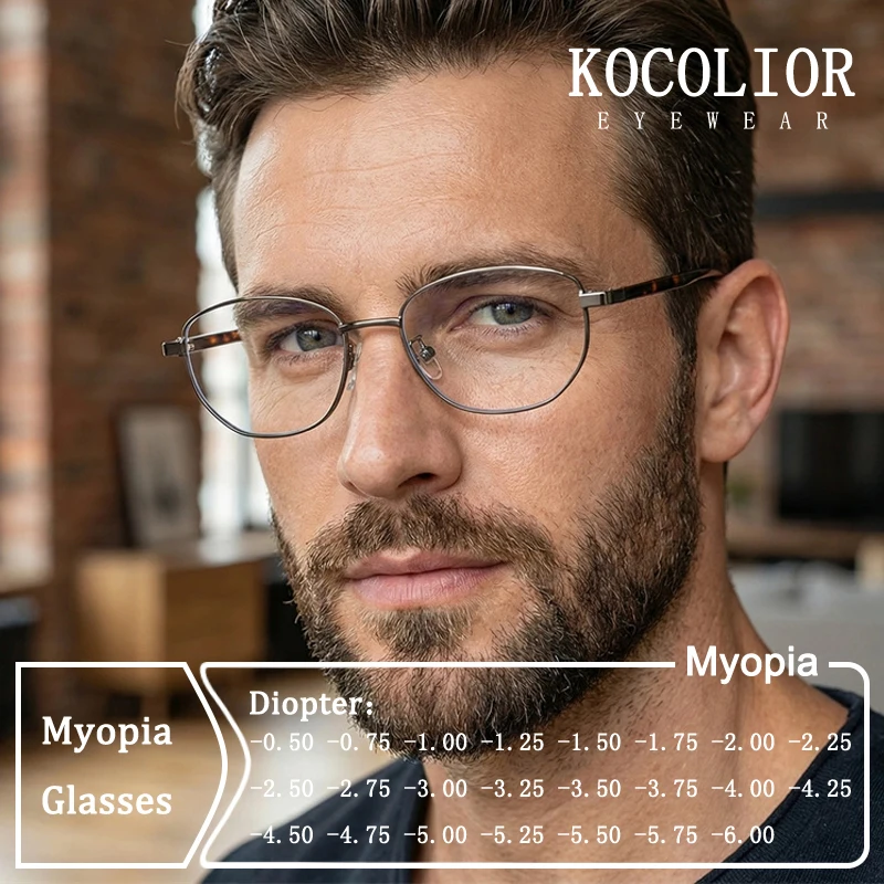 

Fashion Brand Design New Metal Polygon Frame Short Sight Glasses Custom Prescription Photochromic Anti Blue Light Men Eyewear