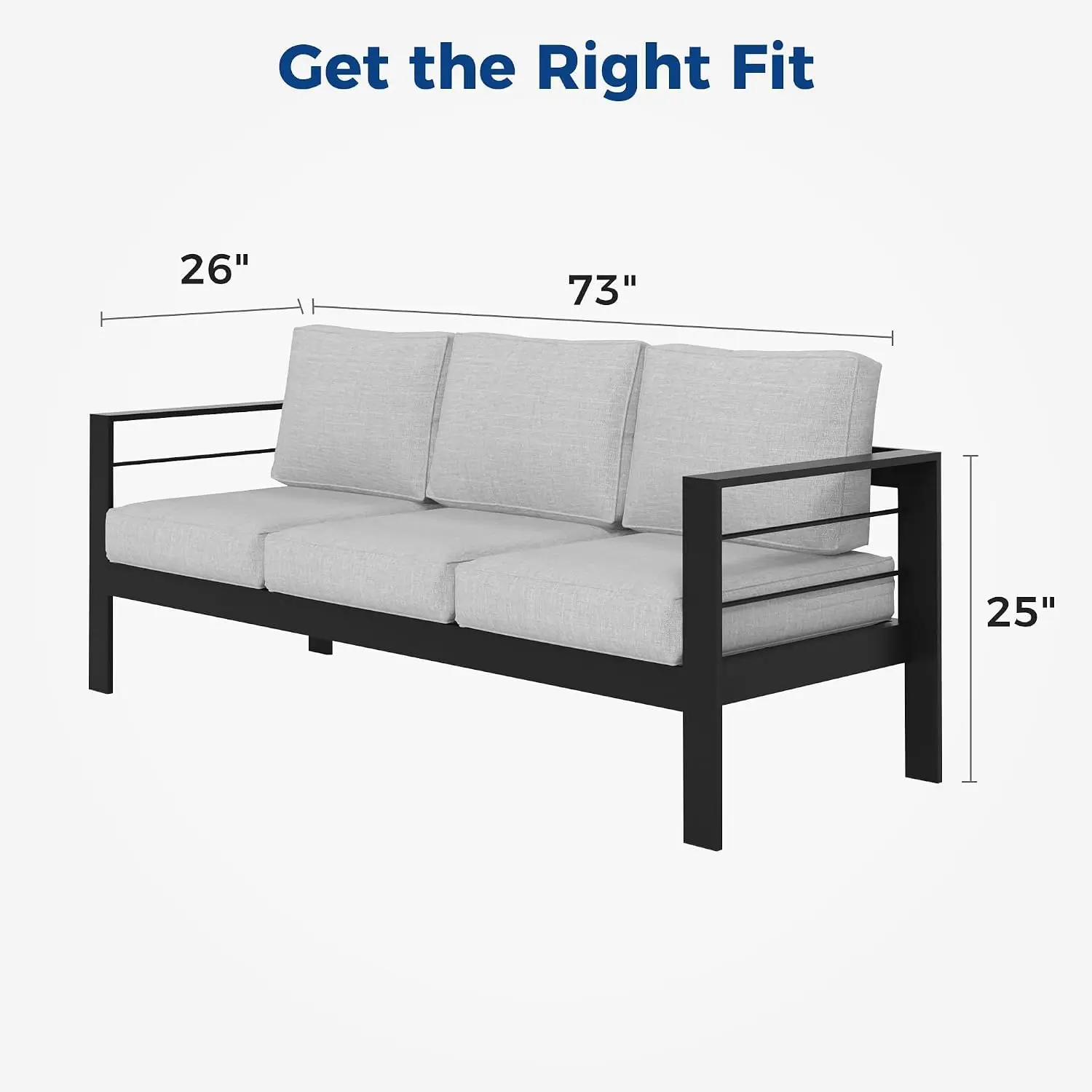 Aluminum Outdoor Sofa, 3 Seats Patio Couch All-Weather Rust-Proof Modern Metal Patio Furniture with 5