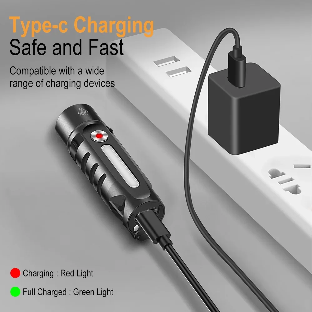 BORUiT RJ28 410LM EDC مصباح ليد جيب نوع-C سلسلة مفاتيح قابلة لإعادة الشحن الشعلة ضوء العمل مع فانوس جيب التخييم المغناطيسي