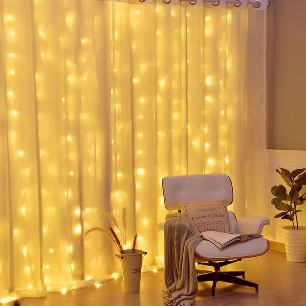 

New Christmas LED Curtain Light 2025 8 Mode Home Ornament Lamp Remote Control New Year Waterfall Lamp