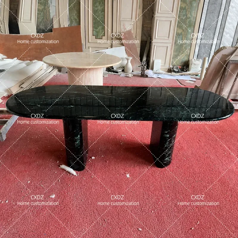Minimalist Natural Marble Oval Dining Table Modern Villa Model Room Western Restaurant Green Light Luxury Table