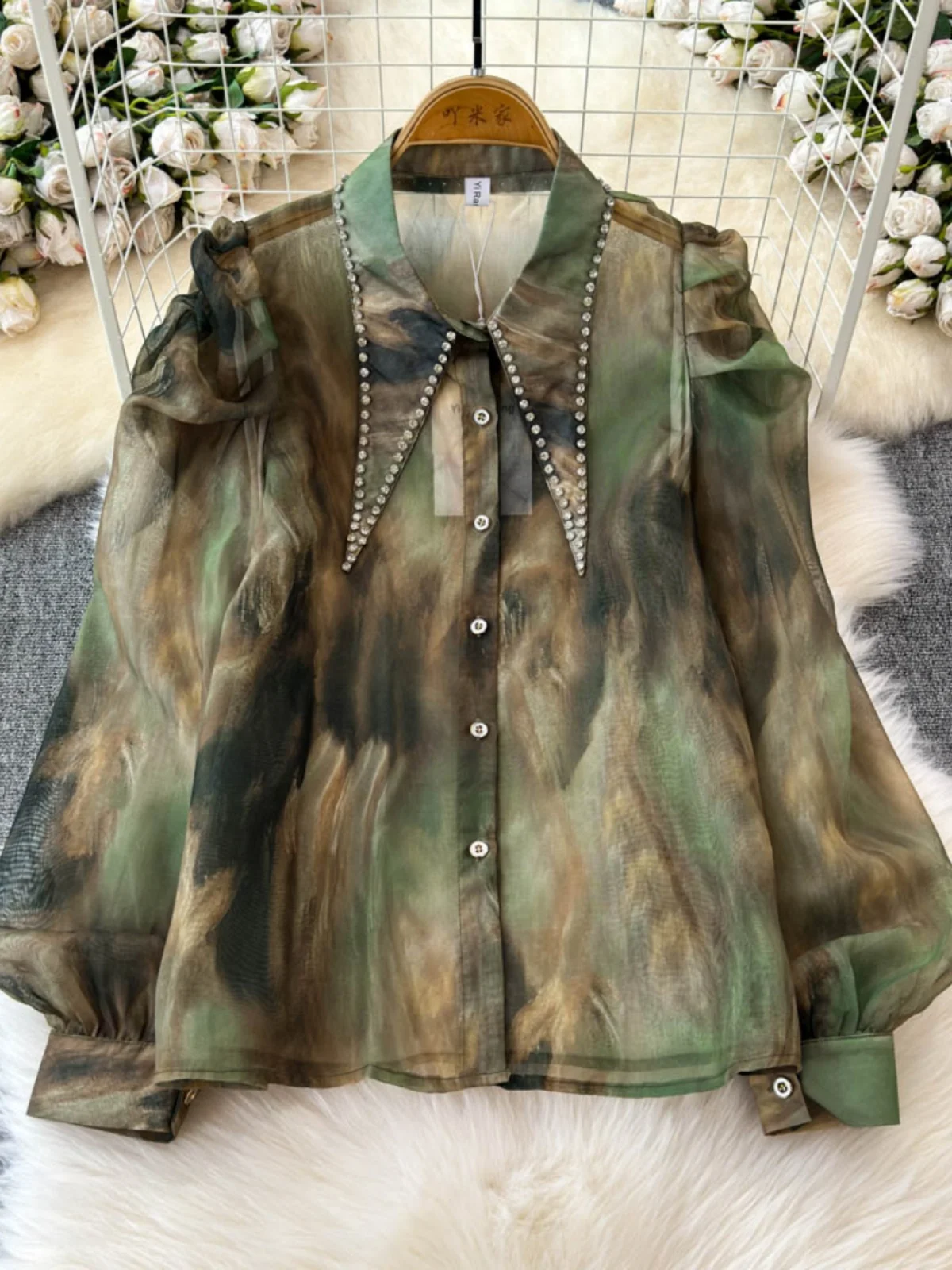 قميص نسائي بتصميم فريد على الطراز الهونغ كونغي الرجعي، موديل خريف جديد أنيق بأكمام واسعة، بلوزة عصرية بأسلوب كوري فضفاض