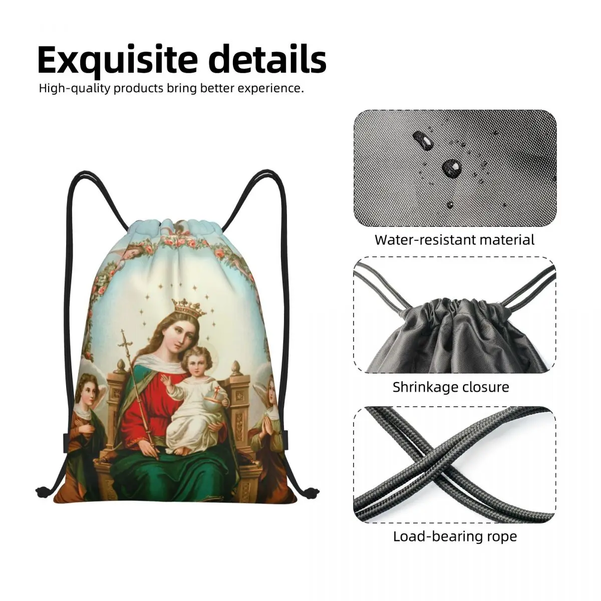 Mochila personalizada de la Virgen María con cordón para hombre y mujer, bolsa ligera católica y cristiana para gimnasio, saco deportivo para ir de compras