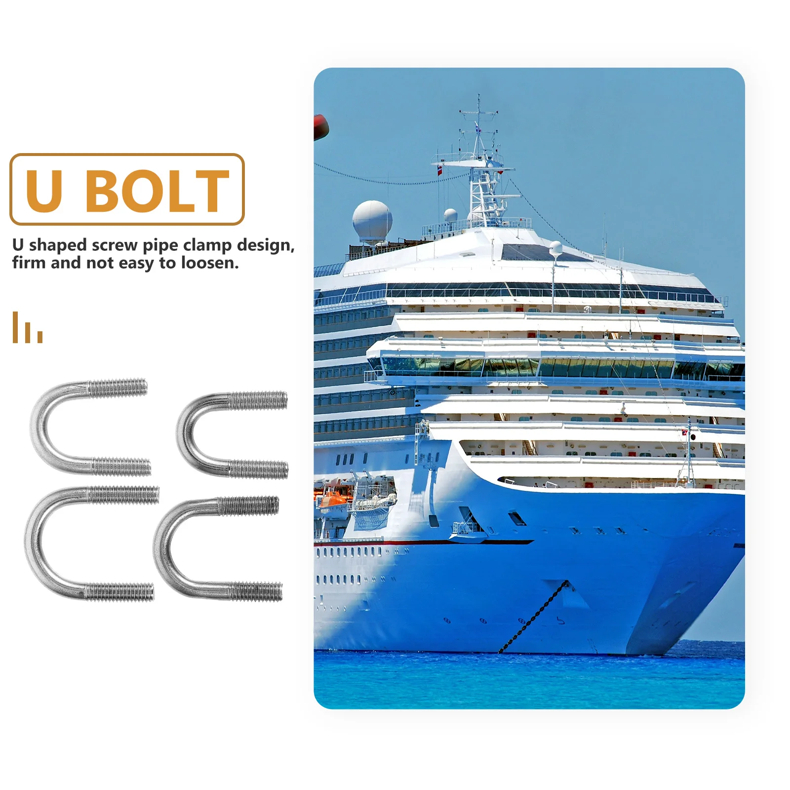 

1Set U Bolt Stainless Steel Heavy Duty U Shaped Screw Clamp Pipe Fastener Assortment Nuts Washers for Marine Plumbing Hardware