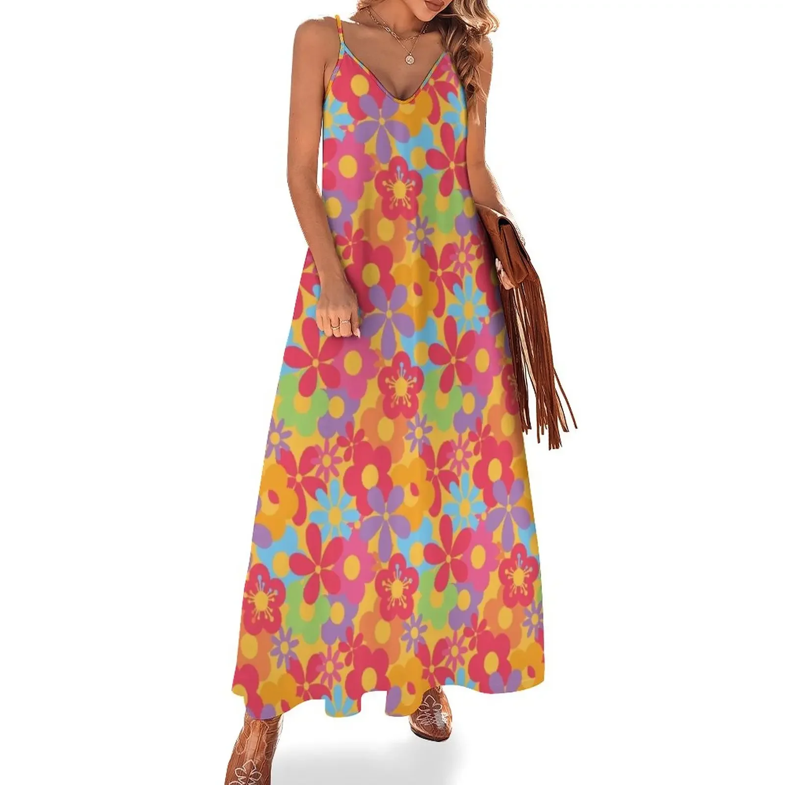 

Colorful Flower Power Seamless Pattern Print Sleeveless Dress dress for women summer dress dresses Elegant gowns