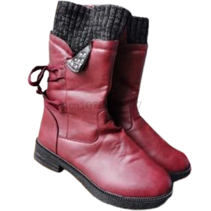 Bottes de neige mi-mollet pour femmes, chaussures floquées, daim, chaud, dames, mode, hiver, 2023