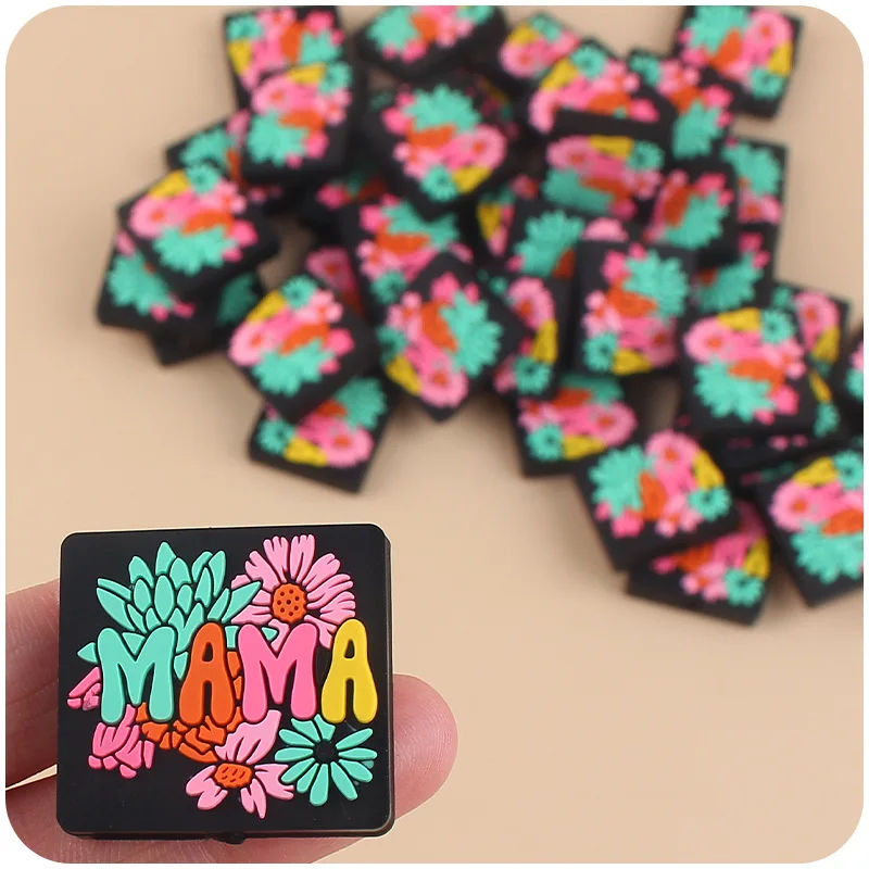 ABCPICK 3pc New MAMA Flower Silicone Beads Cartoon Focal Beads For Making DIY Pacifier Chain Necklace Jewelry Accessories