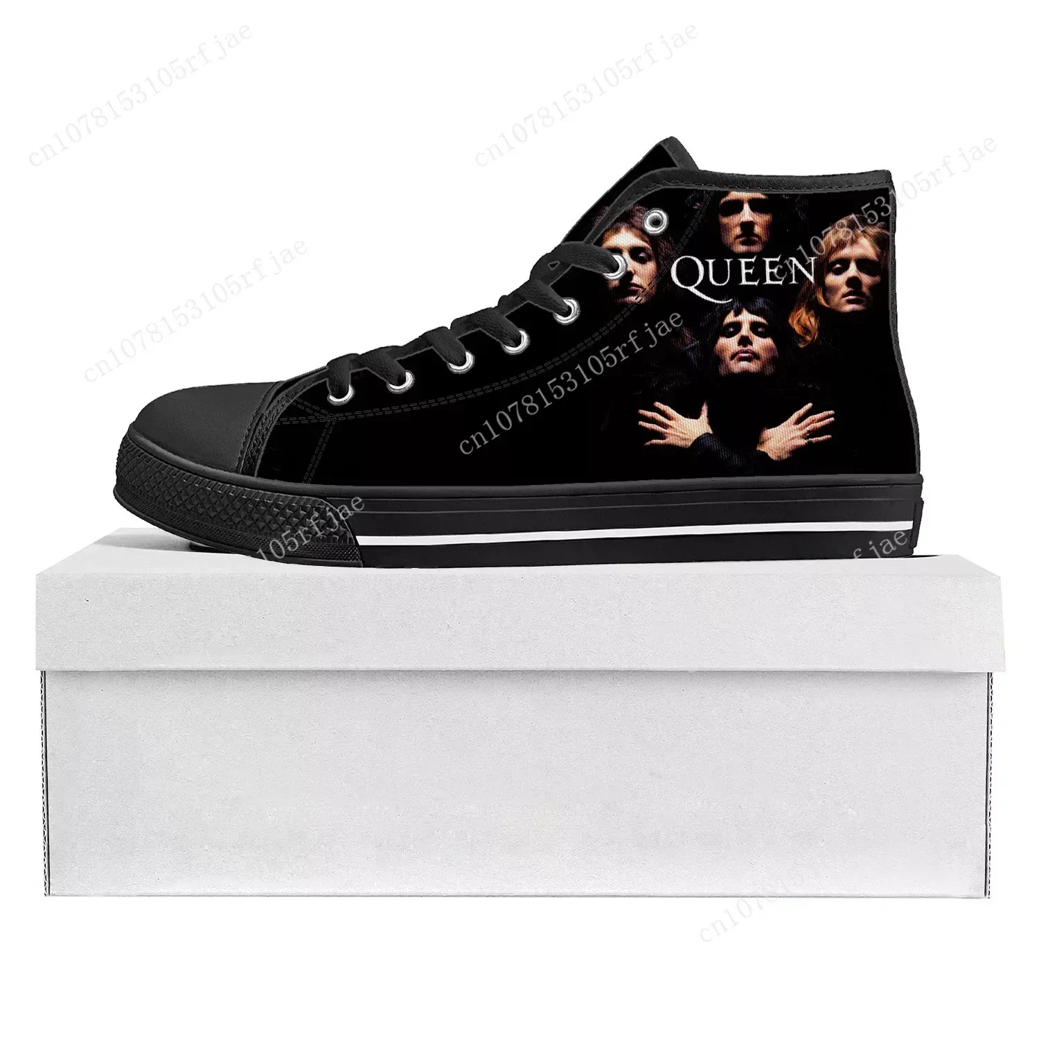 Queen Rock Band Fashion High Top High Quality Sneakers Mens Womens Teenager Canvas Sneaker Casual Couple Shoes Custom Shoe Black