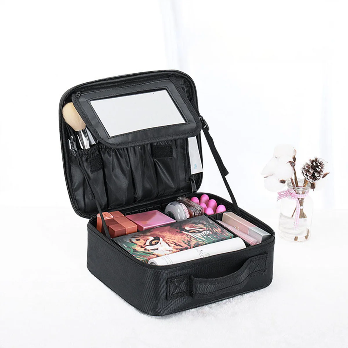 Large Capacity Makeup Bag Embroidery Nail and Makeup Handheld Partition Toolbox Makeup Case with Numerous Functional Areas Makeu