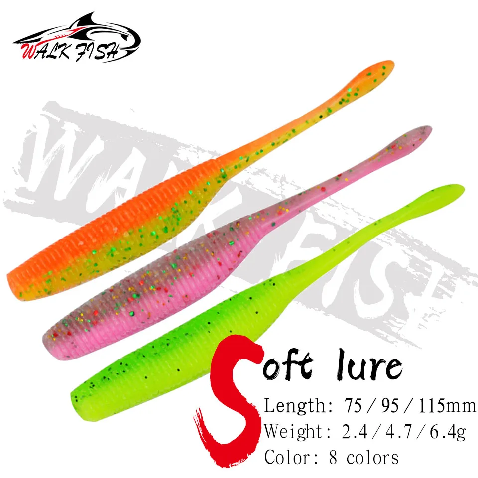 WALK FISH 5PCS Stick Worm Softbait Fishing Lure Add Salt Straight Tail 75mm/95mm/115mm Perfect Plastics Dream Shot Soft