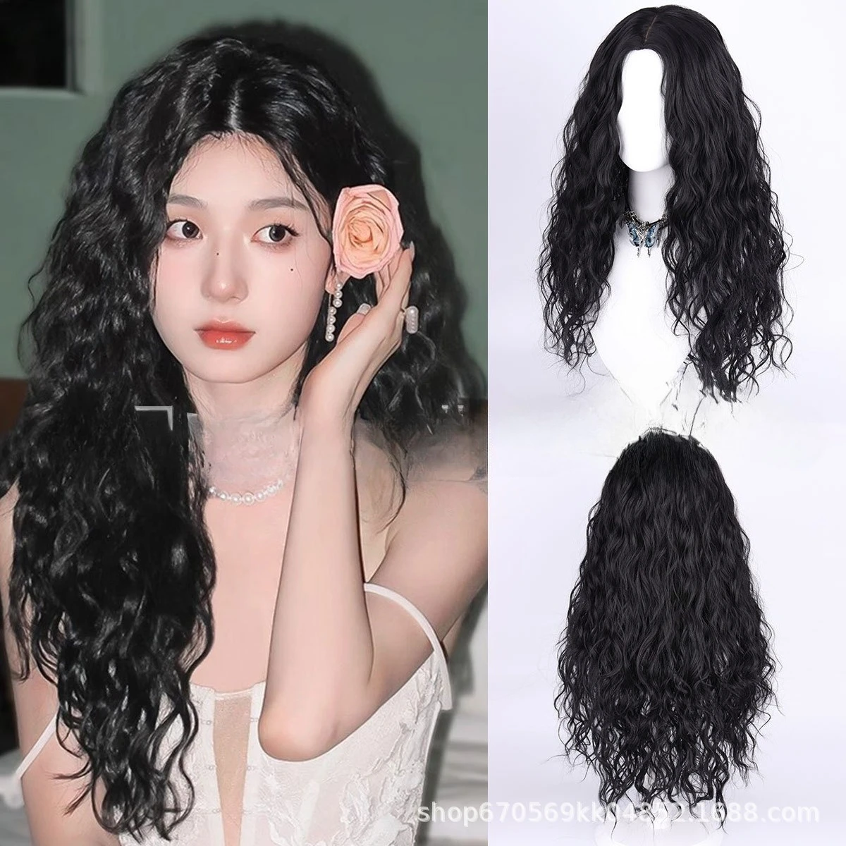 

European and American fashion wool roll wig full head cover temperament fashionable long curly hair
