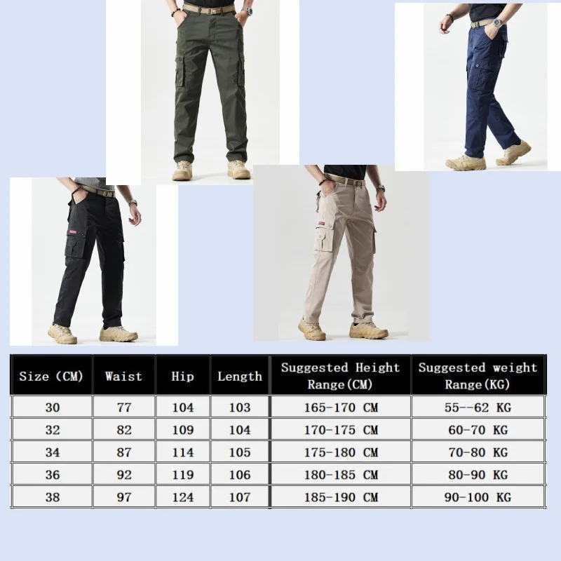 조수 남성용 카고 바지 멀티 포켓 캐주얼 바지 남성용 스트레이트 슬랙스 롱 바지 대형 36 38 바지 블랙 카키