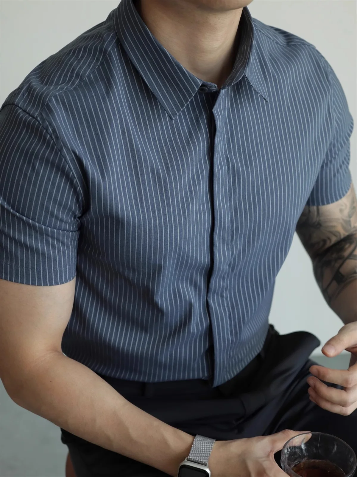 American Stripe Short Sleeve Shirt Easy Care Anti-Wrinkle No Ironing Mild Stretch Daily Casual Business Men's Casual Top Trendy
