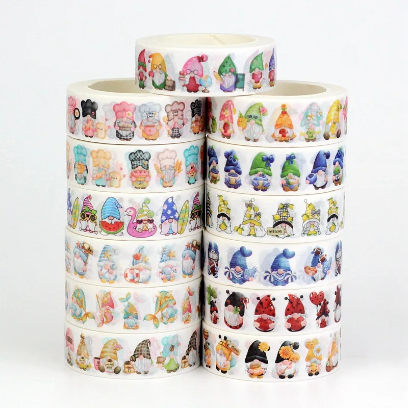 

2023 NEW 1PC 10M Decorative Food & Fruit Gnomes Washi Tape Set for Scrapbooking Journal Adhesive Masking Tape Cute Stationery